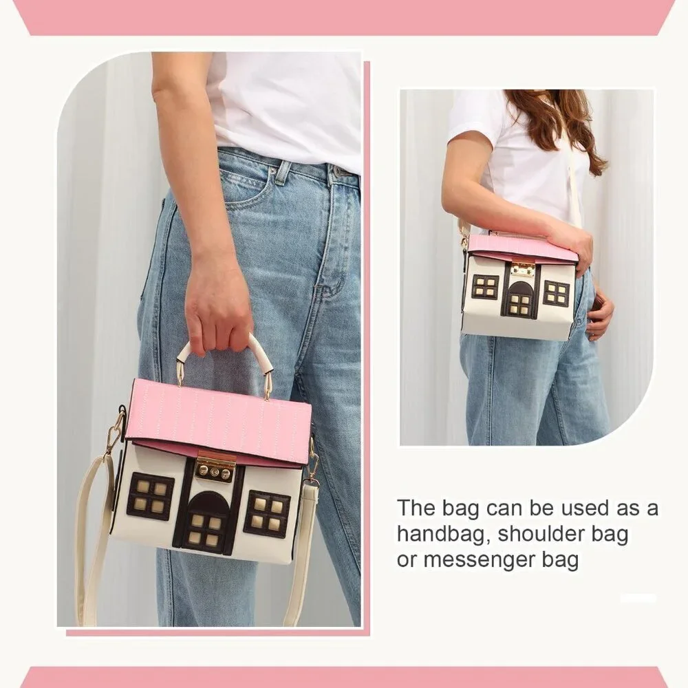 Leather House Shape Purse Women Cute Small Handbag Crossbody Tote